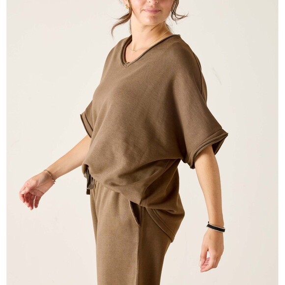 Voyageur By Mersea Frenchie Raw Edge V-Neck Sweatshirt Top Oversized OS 283408 - Picture 4 of 11